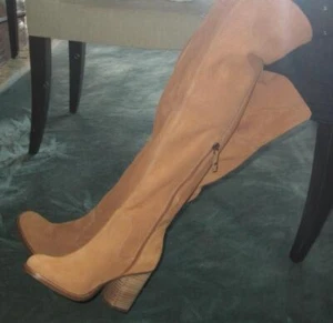 NIB Kelsi Dagger Thigh High BOOTS Chestnut Suede 9M 2½"Heel Zipper Loganos Anthr - Picture 1 of 12