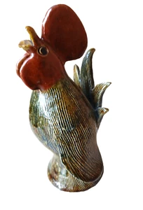 Steve Turpin Small 6.5" Rooster Chicken Green Red 2000 Georgia Pottery - Picture 1 of 10