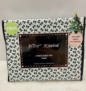BETSEY JOHNSON 4pc Paris Bows Microfiber TWIN Christmas Holiday Sheet Set - Picture 1 of 3