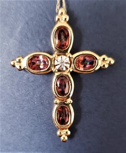 Solid Gold 10K Cross Pendant Diamond & mystic Topaz w/Chain 34MM 3.7g - Picture 1 of 12