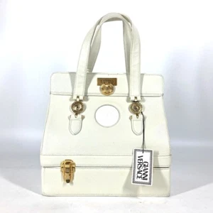 VERSACE vintage Sunburst Logo BOX vanity bag Hand Bag Leather White/GoldHardware - Bild 1 von 15