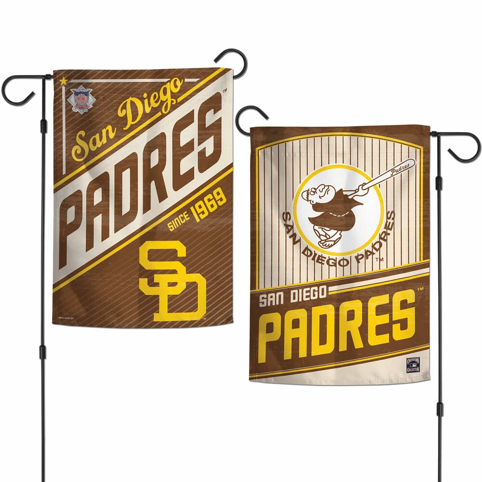 SAN DIEGO PADRES COOPERSTOWN STYLE 2 SIDED GARDEN FLAG 12"X18" YARD BANNER - Image 1 of 1