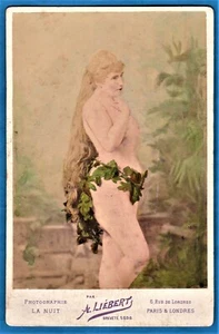 painted tinted cabinet card photo naked nude girl nu France ca 1885 Akt foto - Picture 1 of 2