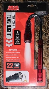 Red Telescopic Flashlight By Grease Monkey 3 LED Extends Up To 22” W/ Batteries - Picture 1 of 2