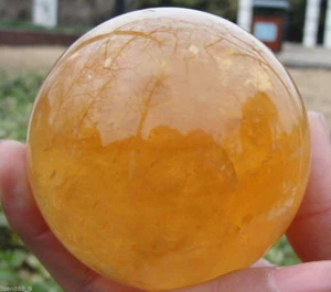 50MM+STAND Natural Citrine Calcite Quartz Crystal Sphere Ball Healing Gemston  - Picture 1 of 4