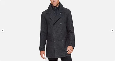Marc New York Mens Andrew Marc Wool Blend Double Breasted Pea Coat (Grey, M) NWT - Image 1 of 4