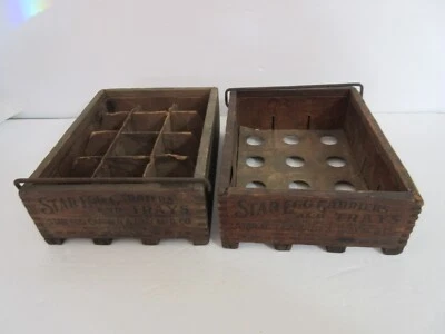 Antique 1900s Star Chicken Egg Carrier Wood Tray Crates O.J. Schneider 2 Dozen - Image 1 of 4