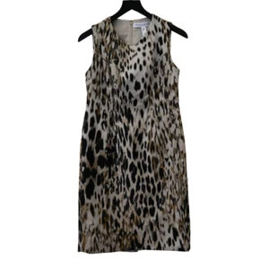 Carolina Herrera Shift Dress Size 8 Multicolor Leopard Print Sleeveless Chic - Picture 1 of 6