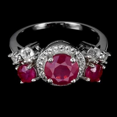 Anello In Argento Sterling 925 Tondo Rubino 7mm Topazio Gemma Gioielli Taglia 6 - Immagine 1 di 4