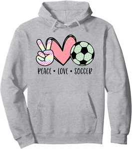 Peace Love Soccer Cute Pastel for Women Teen Girls Toddler Pullover Hoodie - Picture 1 of 4