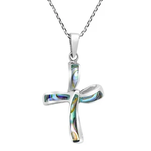 Collana Argento Sterling Endless Faith Infinity Cross con Conchiglia Abalone Intarsiata - Foto 1 di 7