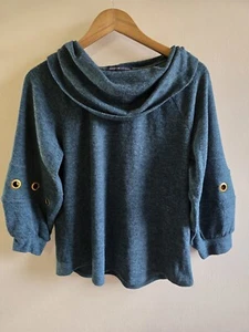 Women's Adrienne Vittadini Size L Decortive Green 3/4 Sleeve Cowl Turtle Neck - Picture 1 of 12