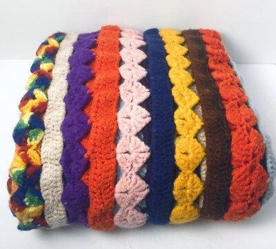 Cobertor afegão vintage de crochê listra arco-íris feito à mão vovó quadrado 60x52 - Imagem 1 de 4