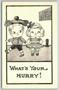 Cartolina fumetto ~ bambini olandesi ~ gelato bibicato ~ che fretta! - Foto 1 di 2