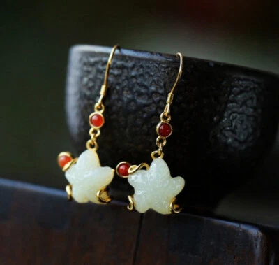 D11 Orecchini Stella Di Chiare Giada E Agata Rosso 925 Argento Sterling Placcato - Immagine 1 di 2