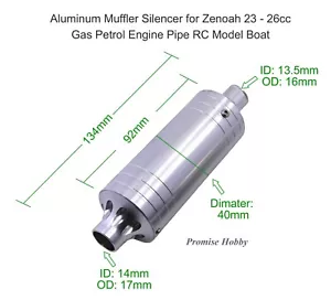 Aluminum Muffler Silencer for Zenoah 23 - 26cc Gas Petrol Engine Pipe RC Boat - Picture 1 of 4