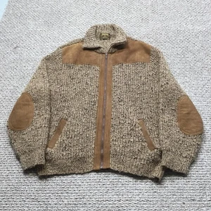 Vintage Tundra Sweater Jacket Mens XL Brown Wool Zip Suede Elbow Patches 90s - Picture 1 of 12