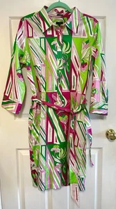 Talbots Sz 14 Pink Green Dress Stretch Cotton NWOT Retro 70s Lilly South Beach - Picture 1 of 15