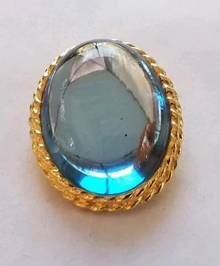 Impresionante Vestido Park Lane Vintage O Clip de Piel Tono Dorado Metal con Joya de Vidrio Azul - Imagen 1 de 8