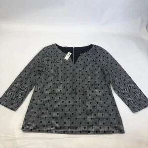 New with Tags Talbots Black White Plaid Polka Dot V Neck Zipper Tunic Top Size L - Picture 1 of 10