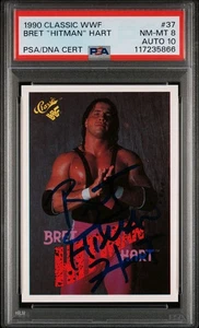 BRET “HITMAN” HART PSA 8 AUTO 10 1990 Classic WWF Signed #37 POP 1 NONE HIGHER - Picture 1 of 3