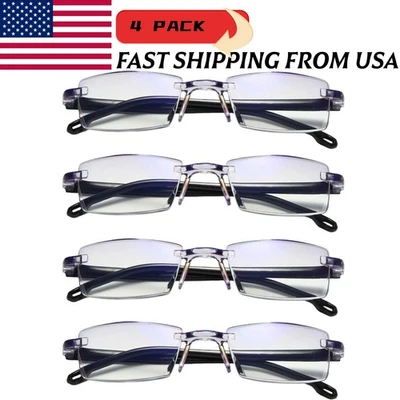 12x Gafas de lectura rectangulares sin montura con bloqueo de luz azul para hombres lectores unisex Foto 1 de 2