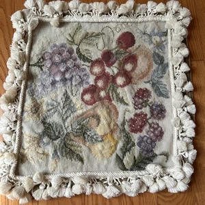 Cuscino nappa velluto punto ago frutta lana vintage 16”x16” quadrato con cerniera - Foto 1 di 6