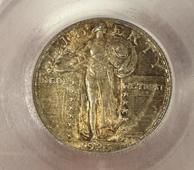1923 Standing Liberty Quarter Uncirculated Great Strike, Toned, Full Head. #2263 - Image 1 of 4