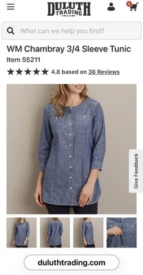 👉🔥🍁Duluth Trading Co. 3/4 Sleeve Chambray Blue Tunic. Side/front Pockets. A+ - Image 1 of 4