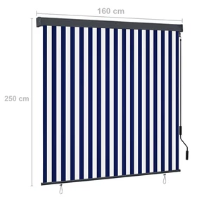 Außenrollo Outdoor Rollo Senkrechtmarkise 160x250 cm gestreift BlauWeiß Stahl - Bild 1 von 10