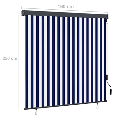 Außenrollo Outdoor Rollo Senkrechtmarkise 160x250 cm gestreift BlauWeiß Stahl - Bild 1 von 4