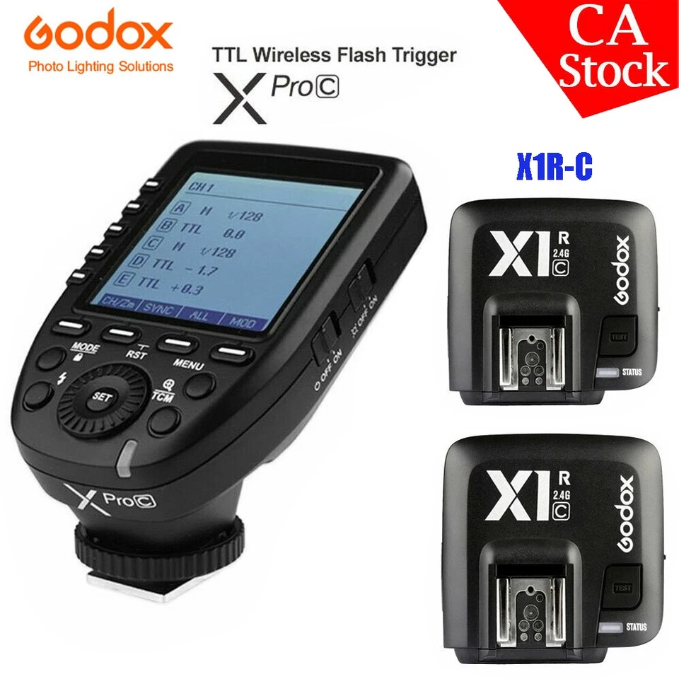 US Godox XPro-C 2.4G TTL Wireless Flash Trigger+2*X1R-C Receiver Fr Canon Camera - Image 1 of 4