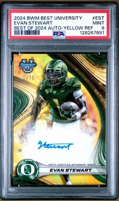 2024 Bowman Best University #BOA-EST Evan Stewart Best Of Auto Yellow /75 PSA 9 - Image 1 of 2