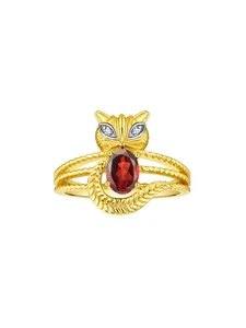 RYLOS YELLOW GOLD PLATED SILVER GARNET & DIAMOND GEMSTONE CAT RING SIZE 5-13 - Picture 1 of 6