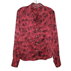 Seidenbluse rot schwarz Blumen Rose L romantisch Whimsigoth Fee abnehmbare Schleife - Bild 1 von 6