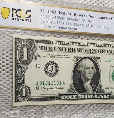 1963 $1 FRN Fancy Serial Super Repeater #31313131 Kansas PCGS Choice UNC 64 PPQ - Image 1 of 4