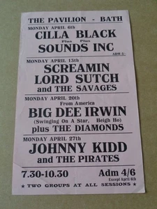 Screaming Lord Sutch/Johnny Kidd & Pirates/Cilla Black 1964 Bath Handbill - Imagen 1 de 1