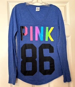 VTG Victoria Secret Pink 86 Long Sleeve V-Neck Tee Shirt Women's Medium Y2K 90's - Picture 1 of 10