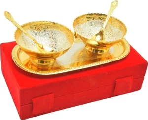 Gold and Silver Plated Metal Bowl Tray Wedding Return And Diwali Gifts US - Picture 1 of 3
