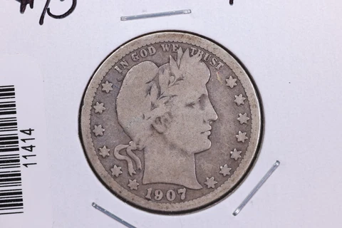 1907-O Barber Silver Quarter, Affordable Circulated Coin, Large Store Sale#11414 Cover