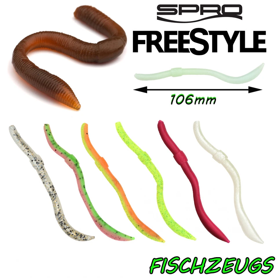 Spro Freestyle Twitch Worm Gummi Köder Regenwurm UV 106mm Schwimmend Anis 8St. - Bild 1 von 2
