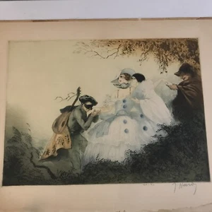Jean Hardy Aquatint Boudoir Firmado Art Deco Dama y Pierrot Estilo Icart - Imagen 1 de 13