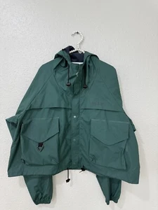 Vintage Columbia Men's Fly Fishing Wading Green PVC Hooded Jacket Size L - Picture 1 of 15