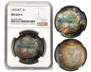 1878 8TF Dólar Morgan VAM-7 NGC MS65+ Estrella Triple E Multicolor Monstruo Tonificación - Imagen 1 de 8