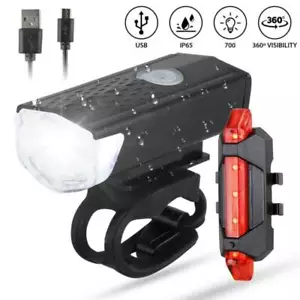 Juego de luces delanteras y traseras portátiles para bicicleta USB recargables impermeables peligro - Imagen 1 de 11