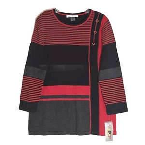 Allison Daley Damenpullover Medium schwarz rot grau gestreift Farbe Block Knopf NEU - Bild 1 von 10