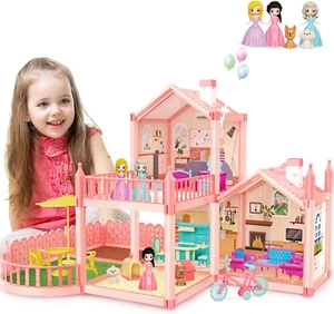Casa Delle Bambole Con Mobili E Accessori,Casetta Bambole Con 2 Piani, 3 Camere - Foto 1 di 12