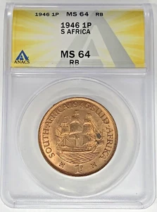 1946 South Africa 1 Penny ANACS MS 64 RB W5 - Picture 1 of 2