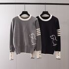 Thom Browne Women's Contrast   Jacquard Round Neck Pullover Knit sweater