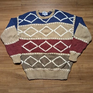 VTG Perry Ellis America Designer Hand Knit Sweater Men Medium Colorblock - Picture 1 of 8